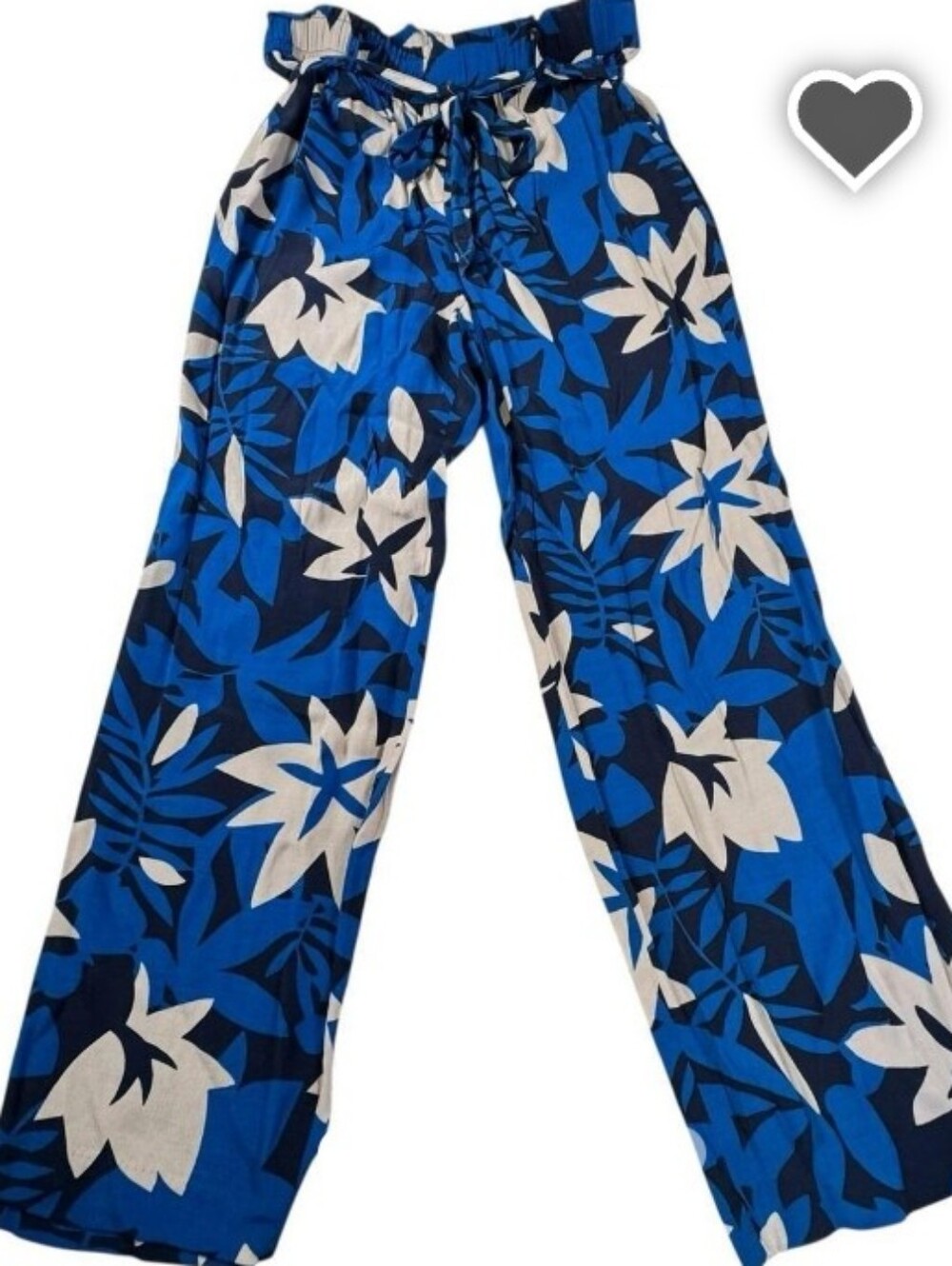 LOFT Blue and White Floral Wide-Leg Ankle Pants